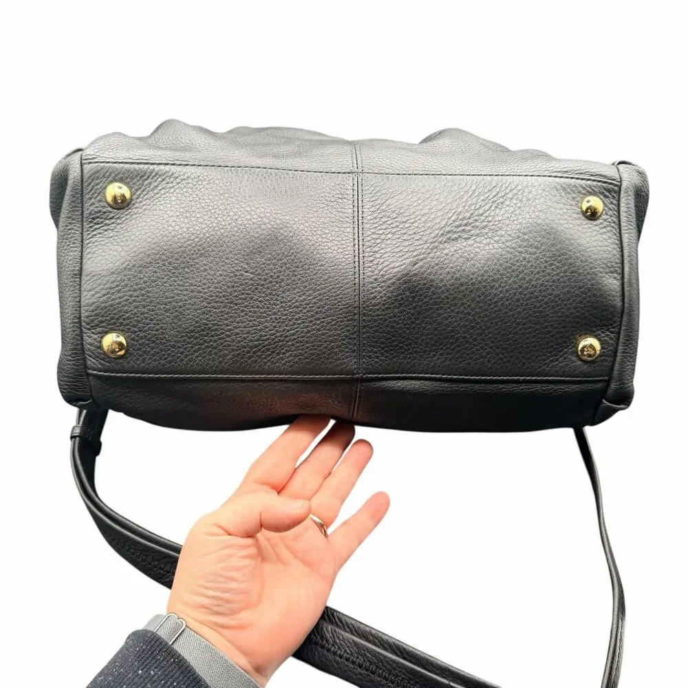 Wilsons Leather Black Pebbled Satchel Shoulder Bag Chain Handles Crossbody